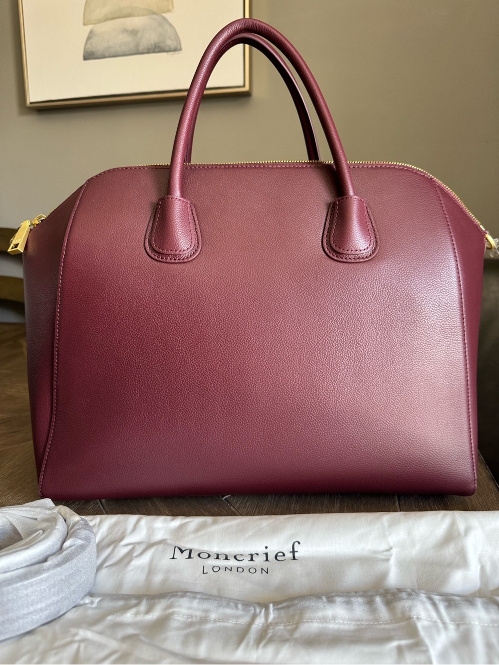 Moncrief “Stephanie” Structured Leather Satchel in Deep Burgundy - Picture 7 of 14
